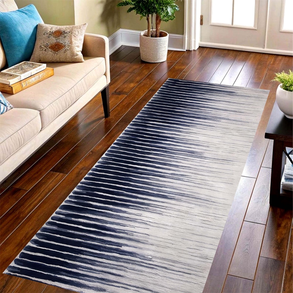 Commercial Printing House - Navy Gradient Stripe Long Runner Rug,brush